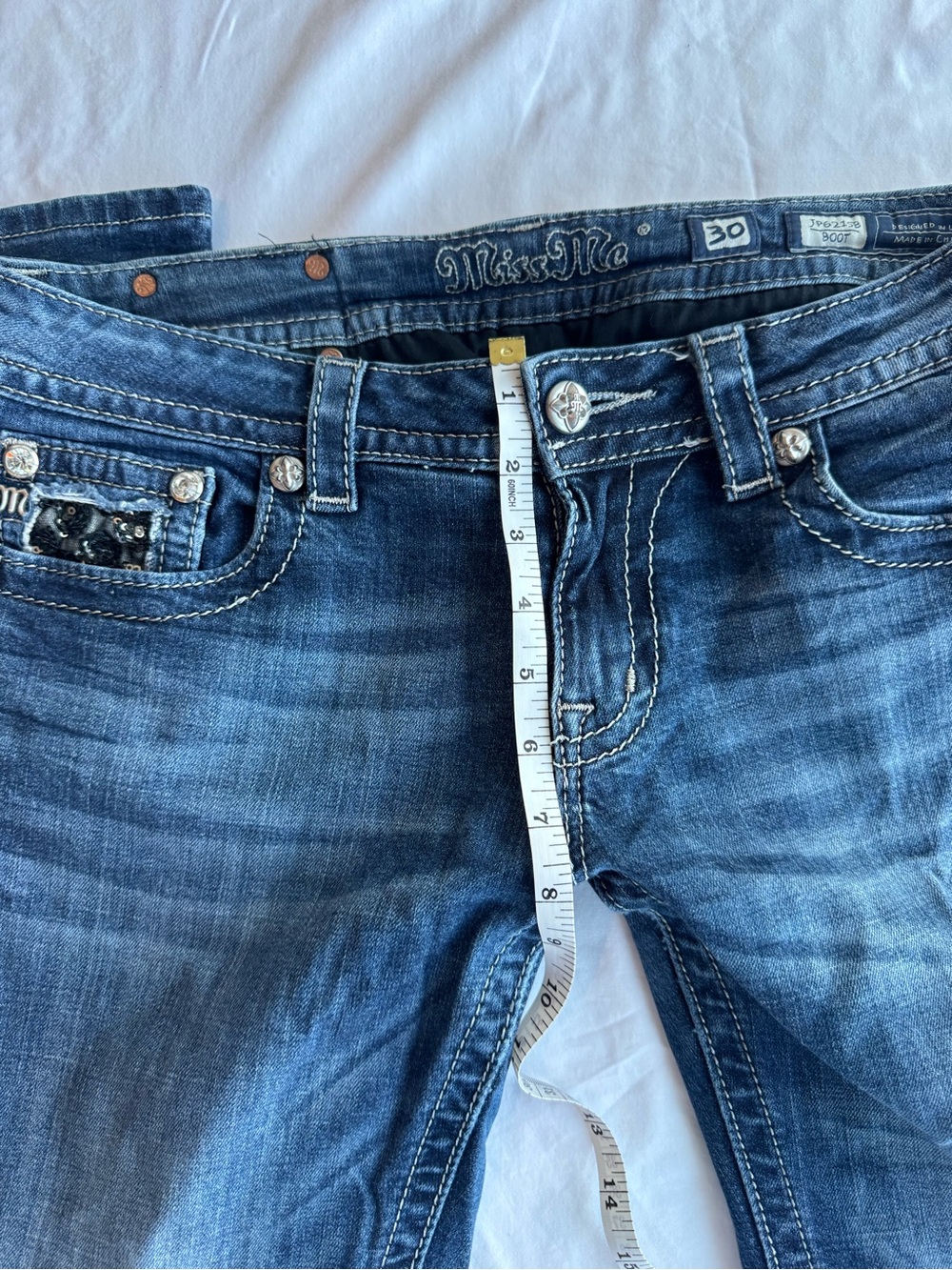 Y2K Miss Me Black Sequin Flap Pocket Bootcut Jeans Size 30 Low Rise Bootbarn - Picture 11 of 14